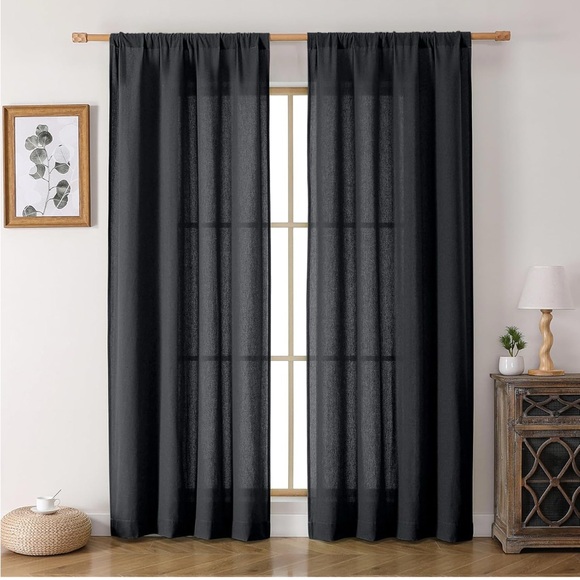 Colin Black Semi-Sheer Curtains 84”Long for Bedroom Living Room 2 Panels Set - Picture 1 of 10
